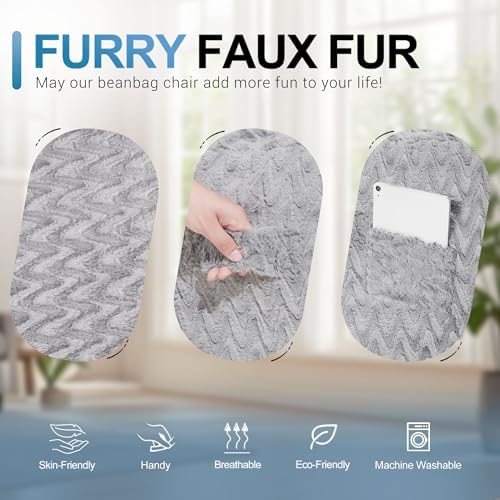 5FT Bean Bag Chair,Giant Bean Bag Chairs for Adults,Big Bean Bags with Memory Foam Filled, Large Beanbag Chairs with Chevron Plush Cover-Light Grey - Image 6