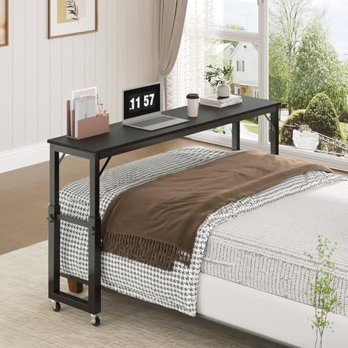 MAHANCRIS Overbed Table with Wheels, Mobile Bed Desk for Queen Size, 36"-43.5" Adjustable Height Rolling Table, Recliner Desk, Mobile Cross Bed for Bedroom, Living Room, Office, Black MTBK18001 by MAHANCRIS