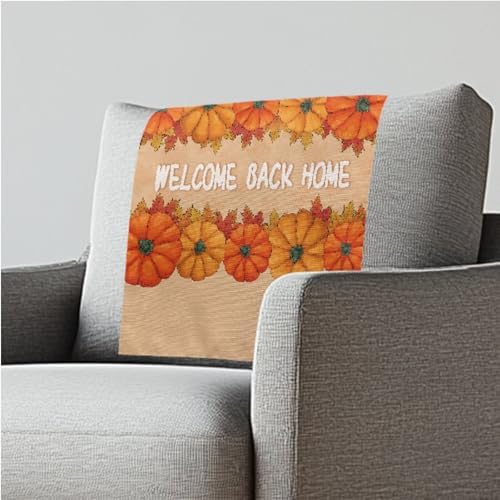 Headrest Cover for Small Recliner 26x16 Inch 2/Set - Fall Pumpkin Text Decor Print Waterproof Slipcover with Non-Slip Fixing Nails, Breathable Washable Protector for Home Office Chair by ZCFYGDX