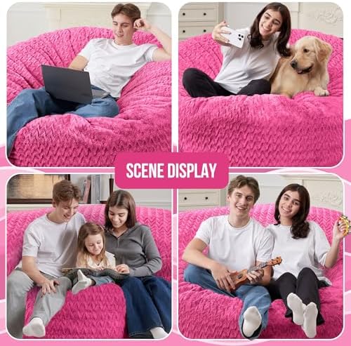 6FT Bean Bag Chair,Giant Bean Bag Chairs for Adults,Big Bean Bags with Memory Foam Filled, Large Beanbag Chairs with Chevron Plush Cover-Pink - Image 3