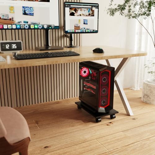 CPU Stand、Computer Tower Stand、Mobile CPU Holder with 4 Caster Wheels Fits for PC、Printer、Most Computer Tower、Office、Home、Planter Caddies、Dog Bowl Stand (Black) - Image 2