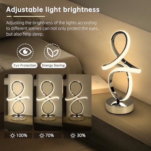 Modern RGB Table Lamps, LED Spiral Table Lamp, Silver Bedside Lamp with Remote&APP, Multicolor Changing Nightstand Lamp with Music Rhythm Modes for Bedroom, Living Room, Gaming Room, Christmas Gifts - Image 4