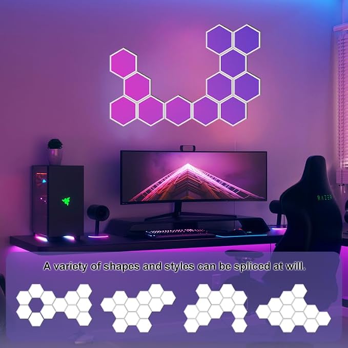 RGBIC Hexagon LED Wall Light Panels 12 Pack Smart Modular Lighting System Kit with App Control & Music Sync for Gaming Room Bedroom Home Decor Ambient Wall Lights - Image 2