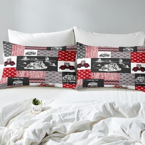 Erosebridal Red Tractor Bedding Set for Boys Twin,Construction Tractor Bed Sheets Kids Teens Equipment Trucks Sheet Set Black White Construction Vehicle Fitted Sheet Bedroom Decor - Image 5