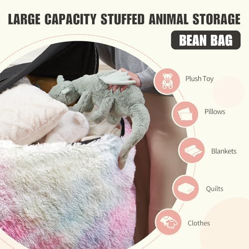 7FT Giant Fur Bean Bag Chair Cover, Ultra Soft Rainbow Bean Bag Chairs for Adults (No Filler, Cover only), Big Round Soft Fluffy Faux Fur Bean Bag Lazy Sofa Bed Cover, Washable Big Size Bean Bag Cover - Image 3