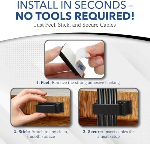 100 PCS Self Adhesive Cable Clips, Wire Organizer, Cable Management, Cord Organizer for Desk, Wall, PC, Car, Home, Office, USB, Ethernet, Power Cords, Black (Medium) - Image 5