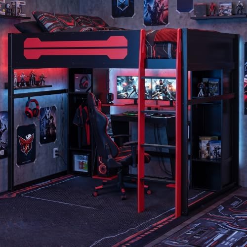 Merax Full Size Gaming Loft Bed with Desk and Built-in Wardrobe & Cabinets - Image 3