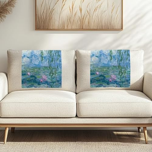 Headrest Cover for Small Recliner 3 Pcs - Waterproof Stretchable Slipcover with Non-Slip Back & Fixing Nails, Washable Fabric Protector (Fits Most Chairs) Pond Water Lilies Print - Image 2