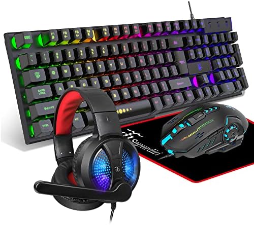 DGG Gaming Keyboard and Mouse, Headphones, Mouse pad Combo for PC Gamers by Snpurdiri