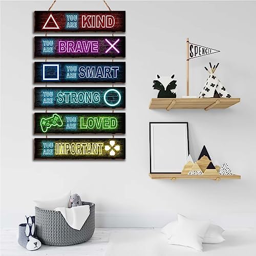 6 Pieces Neon Gaming Decor Boys Room Decor Inspirational Neon Gaming Positive Quotes Wall Art Decor Hanging Plaque Sign for Teens Kids Bedroom Princess Toddler Room-10 - Image 4