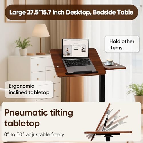 Adjustable Overbed Table with Wheels, Rolling Laptop Table for Bed & Sofa - Image 5