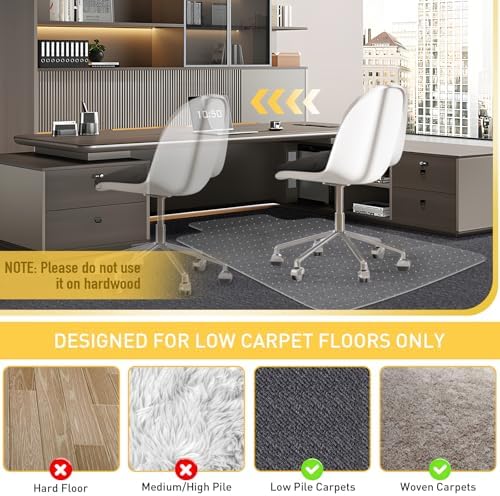 PHOUZIN Office Chair Mat for Carpet, Heavy Duty Desk Chair Mat 36" x48“ | with Lip Under Desk Protector Floors Mat, Clear Computer Chair Mat, Easy Glide for Low/Flat Pile - Home, Office & Gaming - Image 6