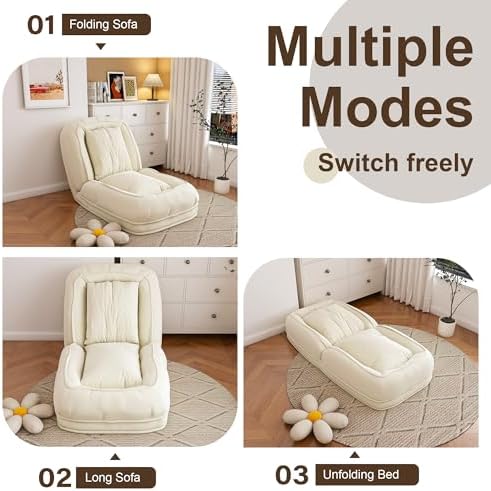 KEIKI Giant Human Dog Bed for People, Adjustable Floor Sofa Bed with 5-Position Backrest & 2 Pillows, Foldable Human Size Dog Bed, Plush Lounge Chair for Adults, Gaming, Reading, Relaxing, Off White - Image 3