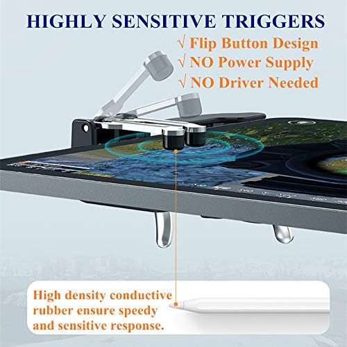 PUBG Controller for iPad, 4 Triggers [6 Finger Operation] Sensitive Shoot Aim Trigger Gamepad Grip, Support 9.7-12.9 inch iPad & Tablet (Thickness < 10mm) - Image 3