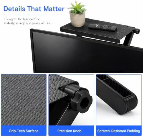 7-Inch Adjustable Screen Top Shelf Organizer for TV Computer Monitor Flat Screen 'TV Mount Top Shelf Used to Place Soundbar Cable Box Speakers Apple TV Play-Station Camera Frames Remote-Black - Image 6