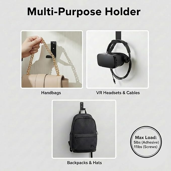 Heavyrain 2PCS Under Desk Headphone Hanger | Storage Hook Metal Desk Edge Hook Hanger with Clamp-On Design (Small) - Image 2