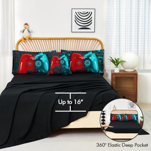 PERFEMET 6 Pcs Gaming Comforter for Boys Red and Teal Game Kid Bed in A Bag - Image 5