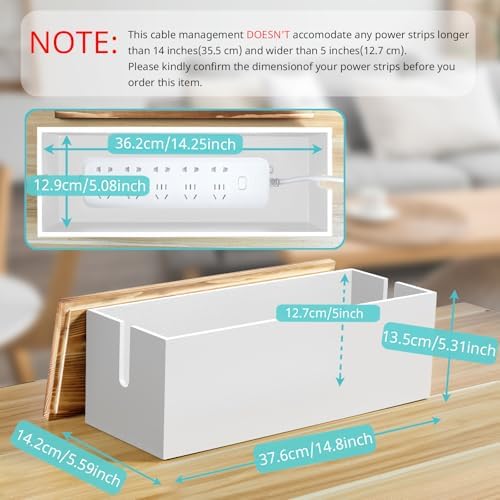 Bivvclaz Large Cable Management Box, Wooden Cord Organizer Box for Desk, Floor, Office to Hide Extension Cords Power Stripes Surge Protectors Chargers Wires, White - Image 2