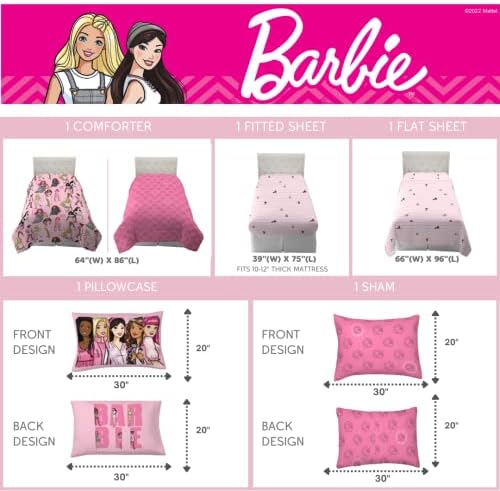 Franco Barbie Barbiecore Bedding Super Soft Comforter and Sheet Set with Sham, 5 Piece Twin Size, College Dorm Essentials (Official Licensed Product) - Image 2