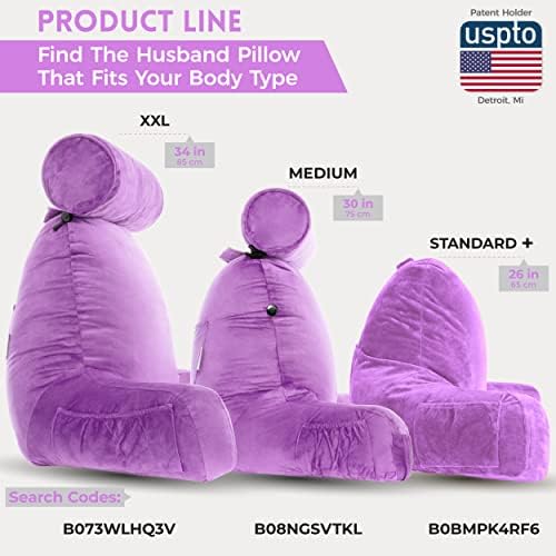 Husband Pillow XXL The Original for Adults - 30" Tall Backrest for Sitting Up in Bed - Firm Support Reading, Bed Rest Pillow for Adults, Neck Roll, Removable Cover - TV - Light Purple - Image 3