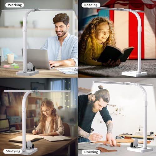 Double Head LED Desk Lamp, Architect Desk Lamps for Home Office, 24W Brightest Workbench Office Lighting-5 Color Modes and 5 Dimmable Eye Protection Modern Desk Lamp (White-Desktop, Big) - Image 7