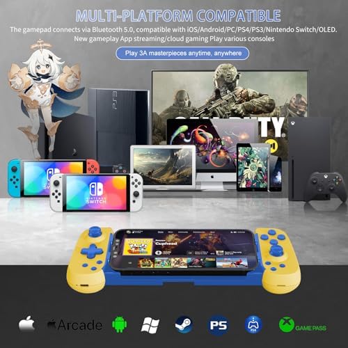 Wireless Controller for iPhone 17/Android/PC/iPad/Tablet/Appl Arcade MFi Games/Switch/PS4, Support Streaming on PS5/Xbox/PC Console, Cloud Gaming Gamepad Joystick - Turbo/6-Axis Gyro/Dual Motors - Yellow - Image 2