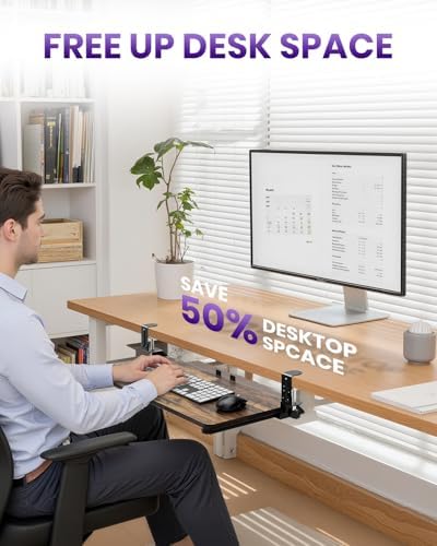 Ergonomic Mouse & Keyboard Tray Under Desk, 20x11.8 in Board, Brown - Image 5