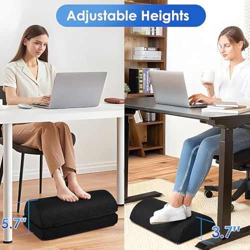 CushZone Foot Rest for Under Desk at Work, Black | 2-Height Adjustable Foot Stool for Office and Home, Office Desk Accessories, Ergonomic Foot Support - Image 5