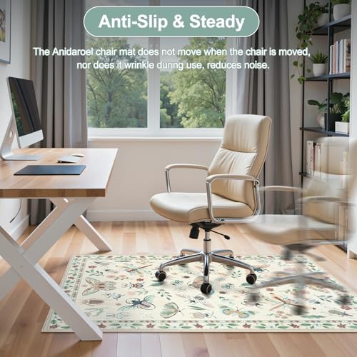Anidaroel 36"x48" Home Office Chair Mat for Hardwood Floor, Beige Under Desk Rug for Rolling Chairs, Anti-Slip Insect Print Desk Floor Mat for Offices Chair, Low Pile Office Rugs for Rolling Chairs - Image 6