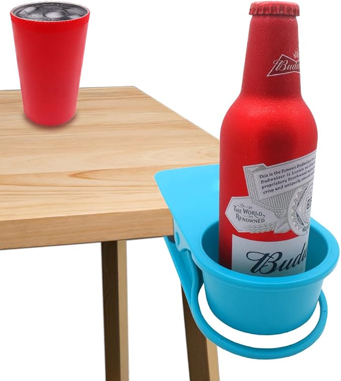 YOY Drink Cup Holder Clip - Table Desk Side Water Glass Beer Bottle Beverage Soda Coffee Mug Holder Cup Saucer Clip Design for Home Office, Blue - Image 5