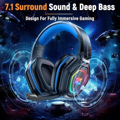 Ozeino 2.4GHz Gaming Headset Wireless with Flip Mic for Ps5, Ps4, PC, Gaming Headphones with RGB Light, 40Hr Battery Bluetooth Headset for Laptop, Mobile, Mac - Image 3