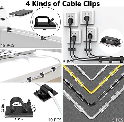 ELII 300PCS Cable Management Kit,4 Cable Sleeve 35 Cable Clips - Image 6