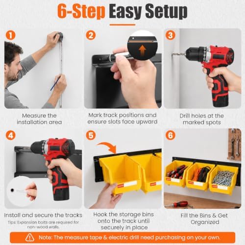 12pc Wall-Mounted Storage Organizer Set with Metal Rails Yellow - Image 4