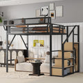 KEIKI Full Size Metal Loft Bed Frame with Convertible Staircase, Built-in Storage Shelves and Wardrobe, Loft Bed with Solid Slats, Guardrail, No Box Spring Required, Easy Assembly, for Bedroom, Black by KEIKI