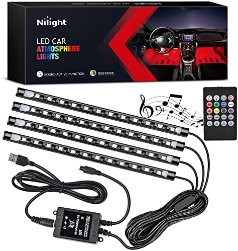 Nilight 4PCS Car USB Interior Lights RGB Remote Control | 48LED 5V DC Multicolor Music Car Neon Accent Light Strips Under Dash Lighting Kit with Sound Active Function by Nilight