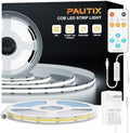 PAUTIX COB LED Strip Light,Strip Lights with RF Remote,UL Listed Daylight White Natural White 6000K 16.4ft Super Bright Dimmable 24V Flexible LED Tape Lights,Cabinets Kitchen Mirror Office Lighting by PAUTIX
