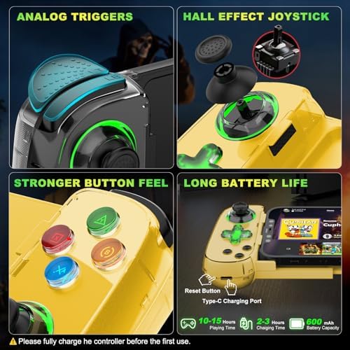 Phone Game Controller for iPhone 17/Android/PC/Switch, Play COD, Genshin,Support Streaming on PS5/Xbox/PC Console, Cloud Gaming Wireless Gamepad Joystick, Turbo/6-Axis Gyro/Dual Motor, Green Light,Yellow - Image 6