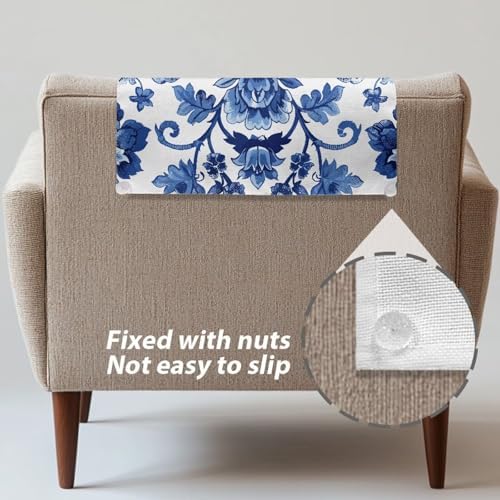 Headrest Cover for Small Recliner 26x16 Inch 2 Pcs - Easy Install Waterproof Polyester Slipcover, Non-Slip Breathable Protector with Nails for Home/Office, Celadon Flower Leaf Print - Image 5