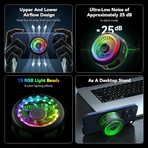 Black Shark FunCooler 6 Magnetic Cell Phone Cooler for Gaming, Portable Mobile Phone Cooling Fan with RGB Light, App-Controlled Cellphone Radiator for iPhone Magnetic Series/iPad (Black) - Image 4