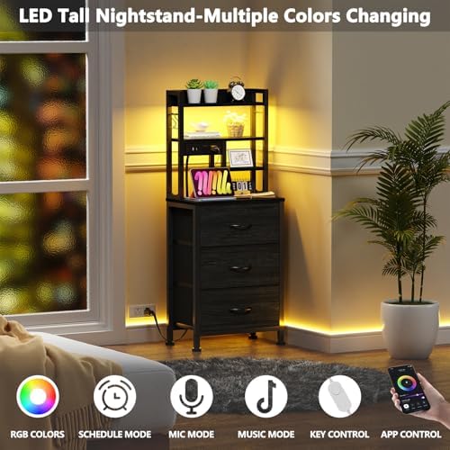 Furnulem Black Nightstands Set of 2, Tall Night Stand with Charger Station - Image 5