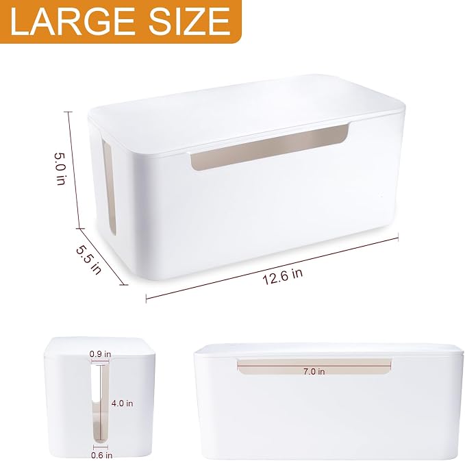Eichzer Cable Management Box with Lid, Three Entry/Exit Slots, White - Image 2