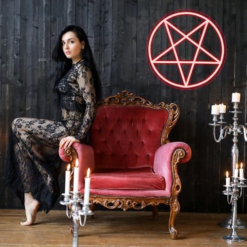 Allball Satanic Pentagram Neon Sign, Halloween Neon Light LED Gothic Pentagram Sign USB Powered Dimmable, for Halloween Party Game Room Home Bedroom Dorm College(13 * 13 In) - Image 5
