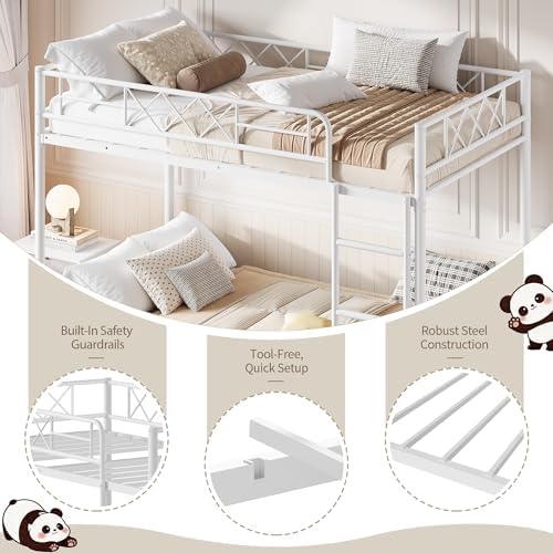 Garvee Twin Over Twin Bunk Bed with Stairs, Heavy Duty Metal Construction & High Guardrail, Sturdy Steel Slats Support, No Box Spring, Space Efficient, White - Image 5