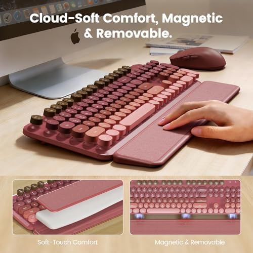 Wireless Keyboard and Mouse Combo, Magnetic Soft-Touch Wrist Rest, Pink - Image 3