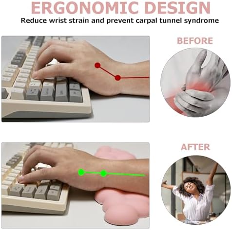 Ergonomic Keyboard Wrist Rest, PU Leather Memory Foam Cloud Wrist Rest | Wrist Rest for Computer Keyboard, Cute Mouse Wrist Rest for Gaming, Office, Computer, Laptop, Typing Pain Relief, Pastel Pink - Image 2
