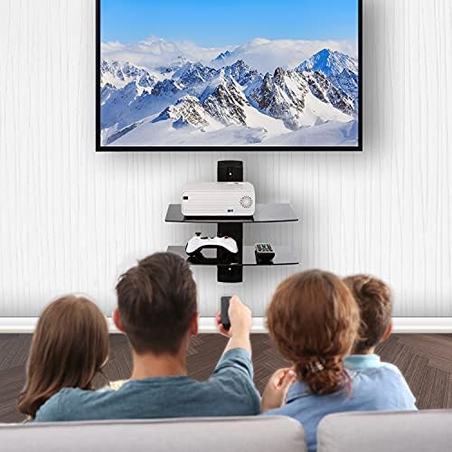 WALI 2 Tier Glass Floating TV Wall Shelf for Projector, DVD Players - Image 2