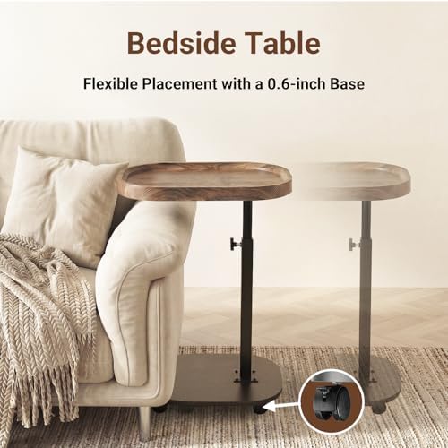Adjustable Height TV Tray Table for Snack, Eating, Dinner or Laptop, 360°Rolling C Shaped End Table for Couch, Sofa, Chair, Bed, Perfect for Small Places, Livingroom, Bedroom - Image 4