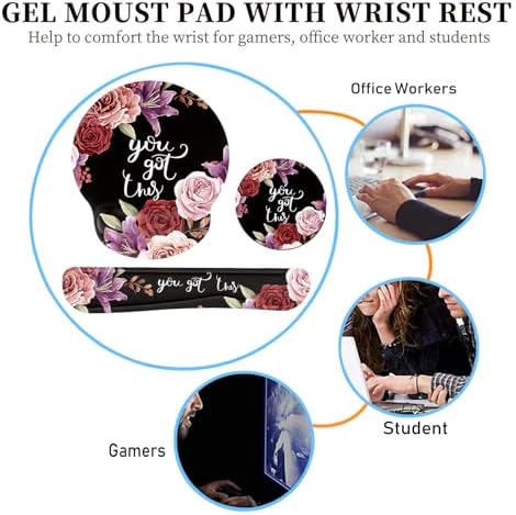 Keyboard Wrist Rest and Mouse Pad Wrist Support Set with Coasters,Ergonomic Gaming Mousepad for Home Office Working Studying Easy Typing & Pain Relief,You Got This Adorable Peony Flower - Image 7