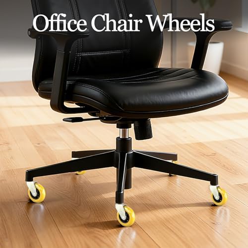 Office Chair Caster Wheels Replacement 3 Inch Roller Blade, Set of 5 | Yellow Heavy Duty Quiet No Scratch Rubber Gaming Chair Wheel for Hardwood Floor Carpet, 11mm Universal Fit/Not Fit 1KEA - Image 2