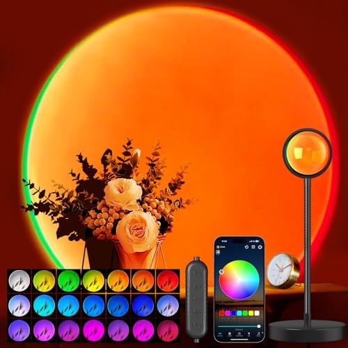 Neroupe Sunset Lamp Projector with APP & Button Control, 360 Degree Rotation Multiple Colors Changing LED Lamp Night Light, Sunset Light for Bedroom Decor/Party/Tiktok Live/Room Decor by Neroupe